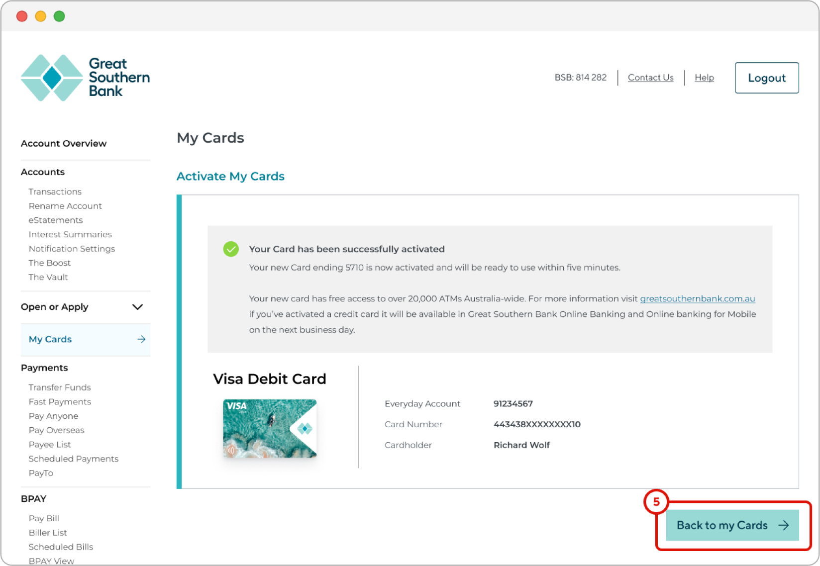 activate card screenshot