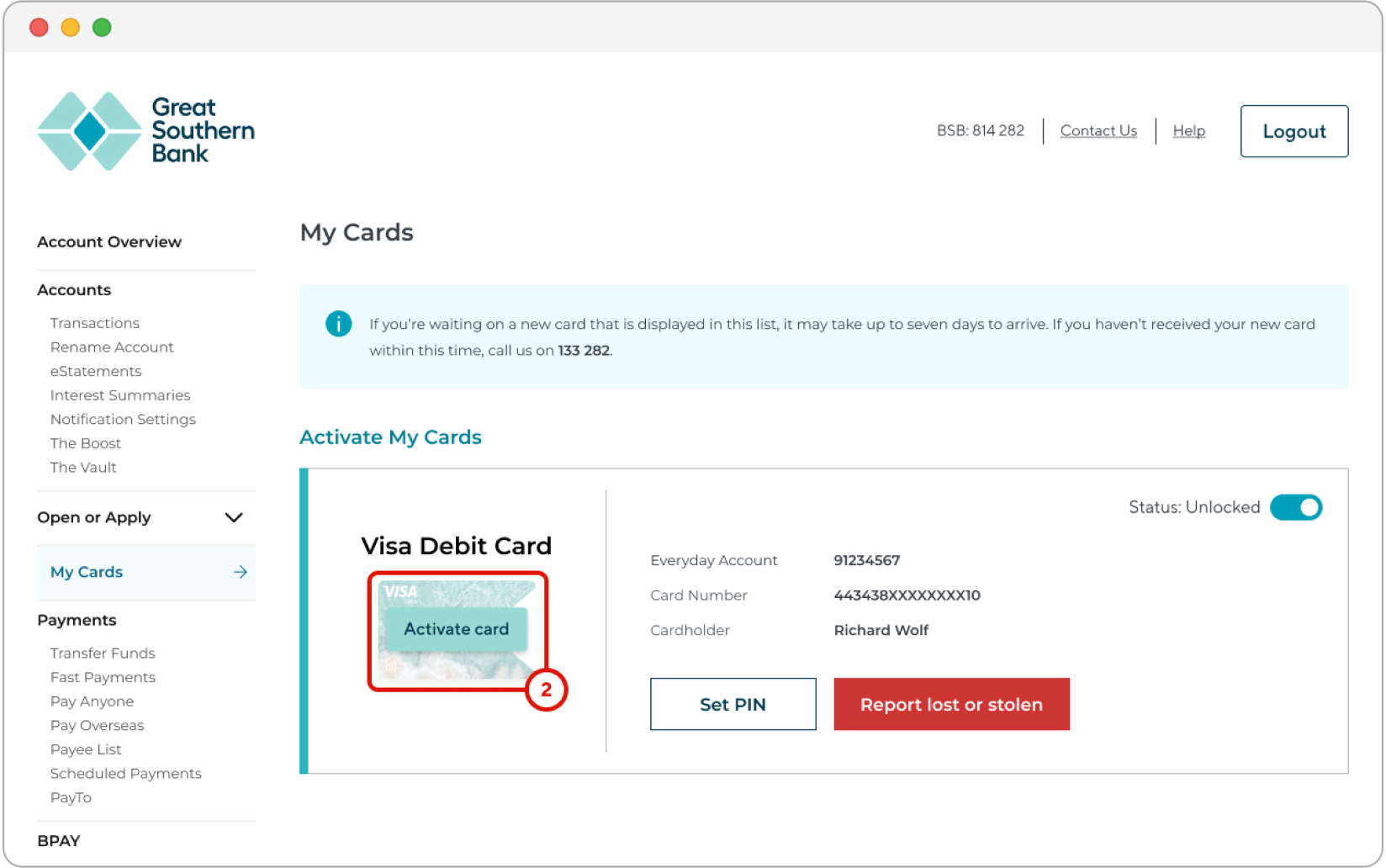 activate visa debit card screenshot